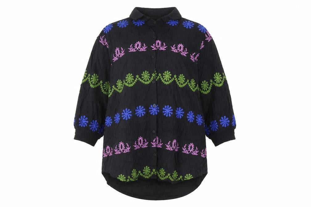 Khaadi Women's Black Embroidered Button-Up Shirt M