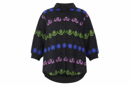 Khaadi Women's Black Embroidered Button-Up Shirt M
