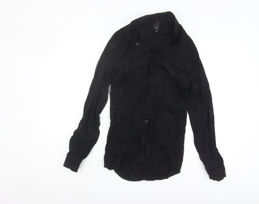 River Island Black Tigers Button-Up Shirt, 2XS, Long Sleeve