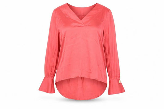 Marks and Spencer Women's Pink Blouse UK 8 V-Neck Long Sleeve