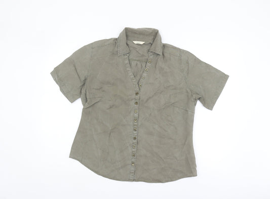 Marks and Spencer Women's Green Button-Up Shirt Size 16