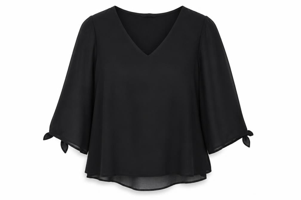Roman Women's Black V-Neck 3/4 Sleeve Blouse Size 14