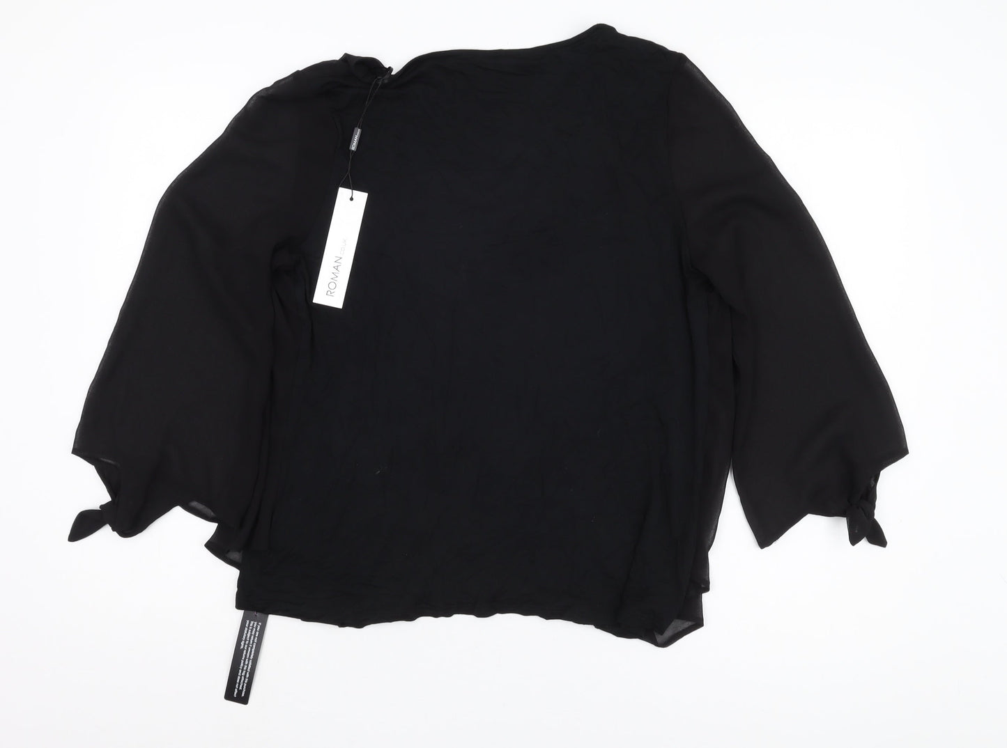 Roman Women's Black V-Neck 3/4 Sleeve Blouse Size 14