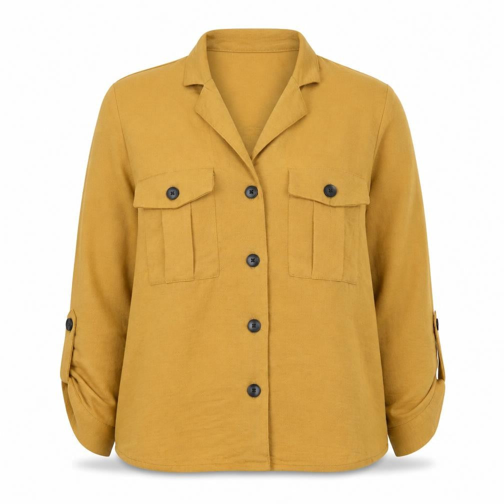 STUDIO Women's Yellow Button-Up Shirt, Size 10