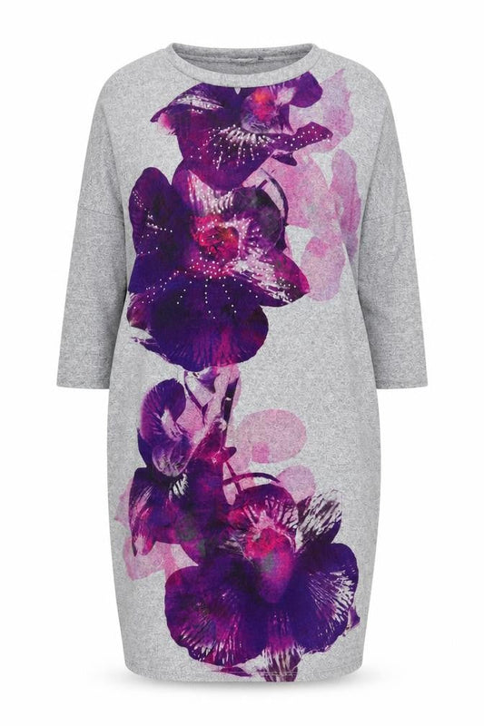 Roman Women Grey Floral Crew Neck Dress Size 18