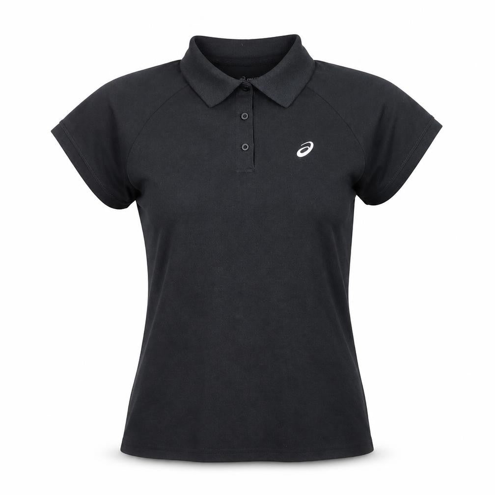Asics Women's Black Polo Shirt, M, Cotton-Poly Blend