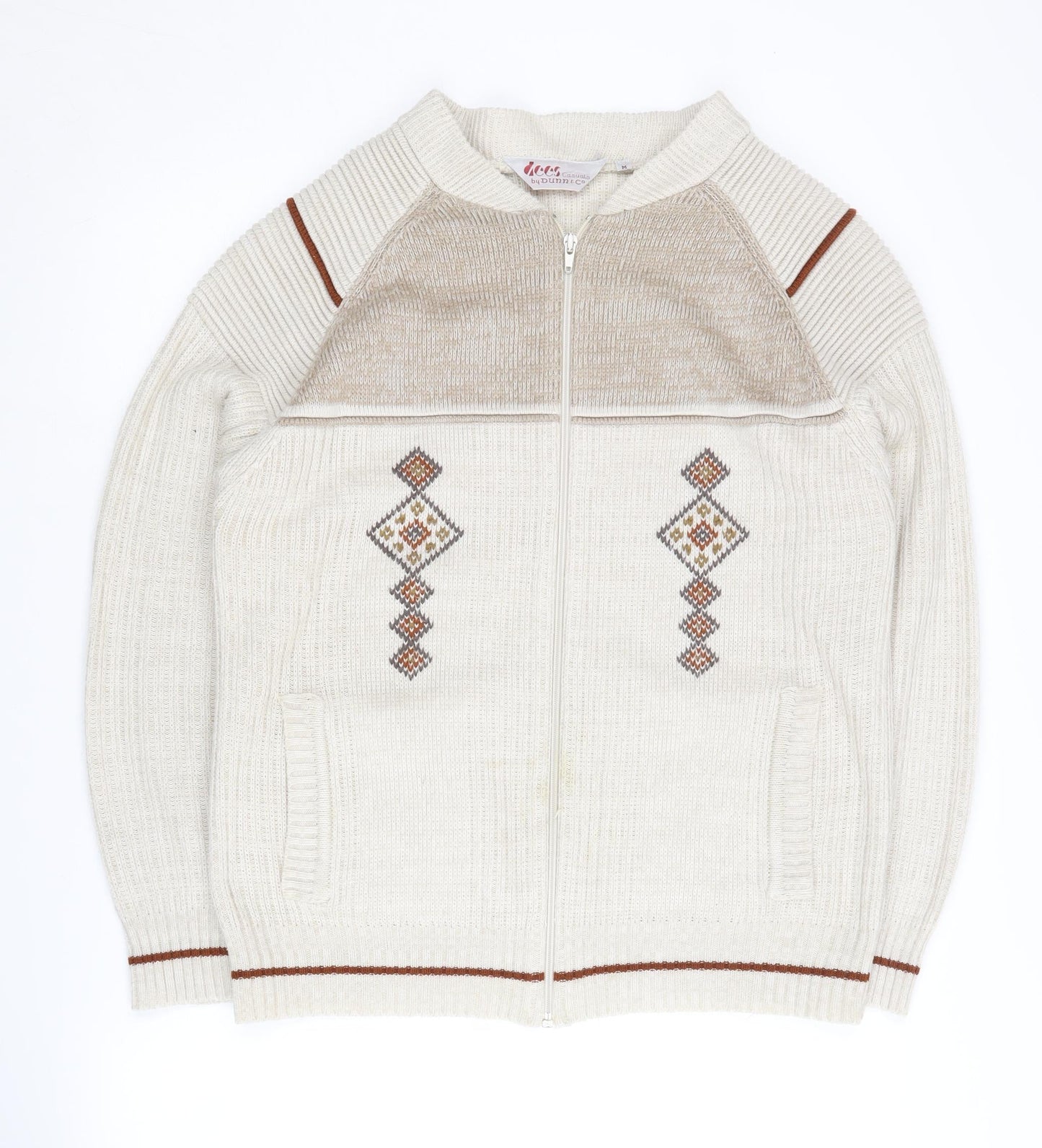 Dunn & Co Men's Ivory Geometric Knit Jacket M