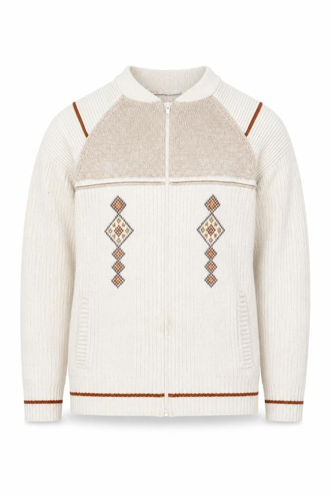 Dunn & Co Men's Ivory Geometric Knit Jacket M
