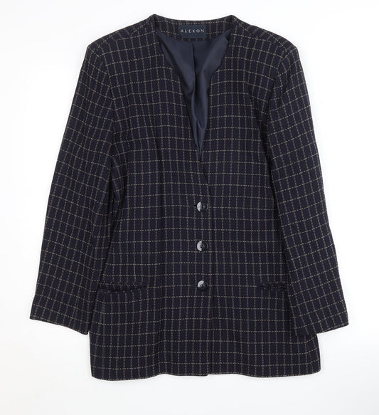 Alexon Women's Blue Check Wool Blazer, Size 12, Vintage