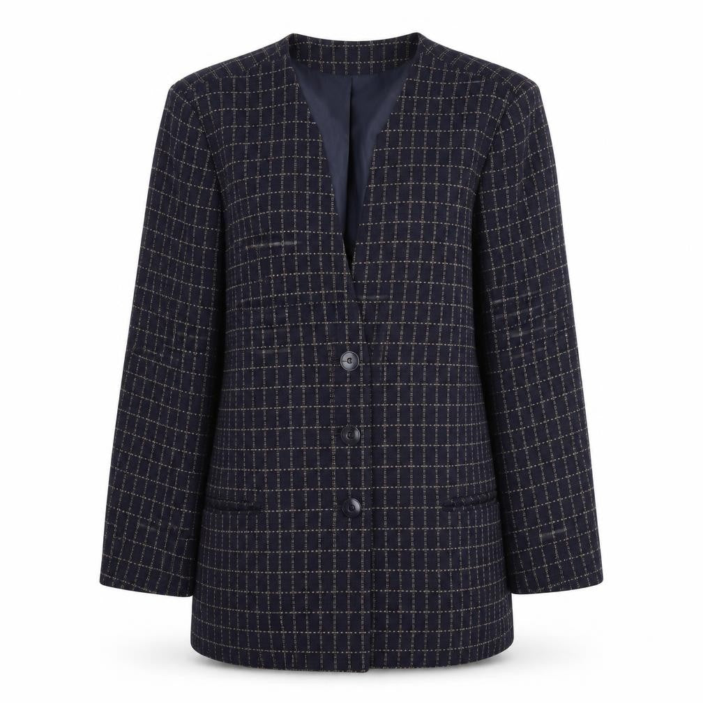 Alexon Women's Blue Check Wool Blazer, Size 12, Vintage