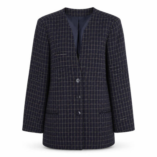 Alexon Women's Blue Check Wool Blazer, Size 12, Vintage