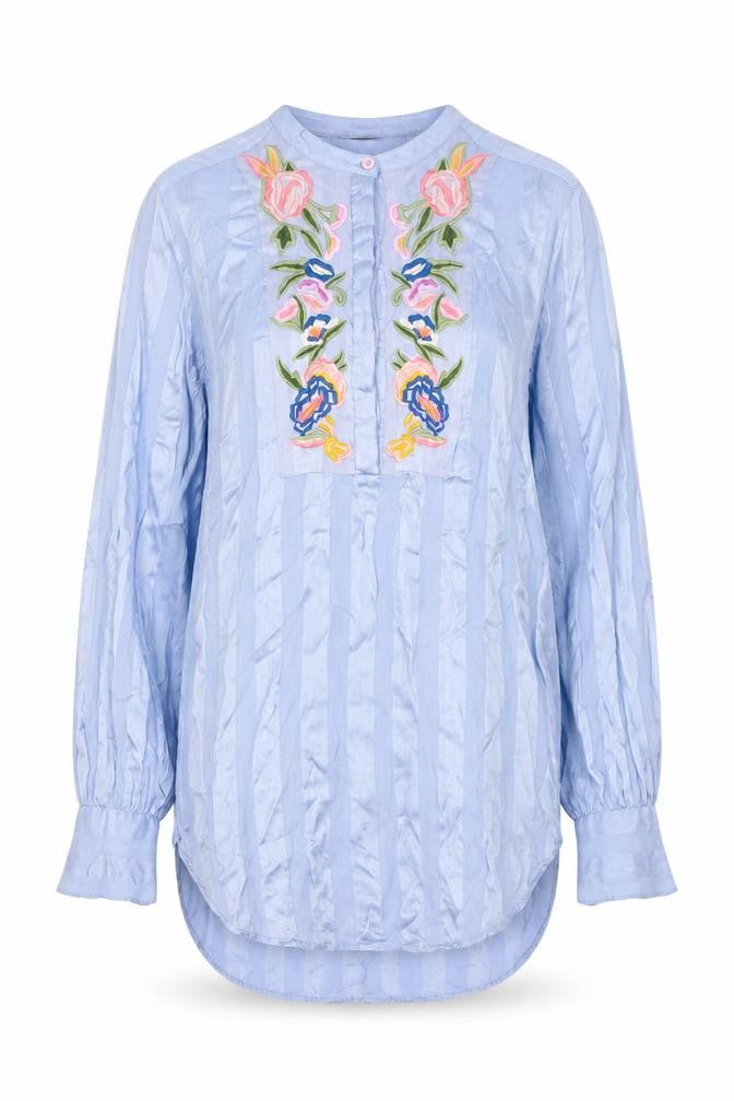 French Connection Women's Blue Embroidered Blouse Size 10