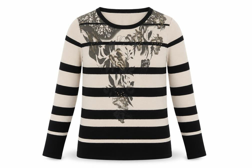 Bassini Women's Black Striped Pullover Jumper Size S