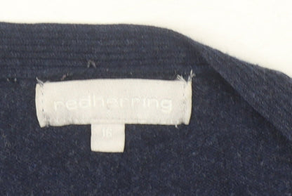 Close-up detail of Red Herring Women's Blue Open Front Cardigan UK, size 16