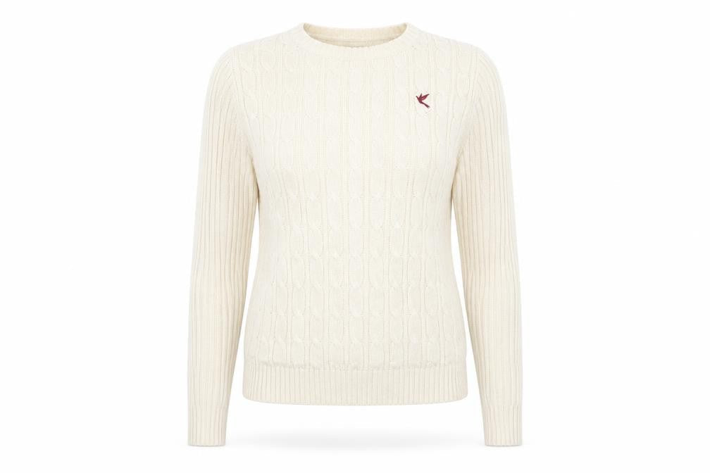 Blonde + Blonde Women's Beige Cable-Knit Jumper Size 8
