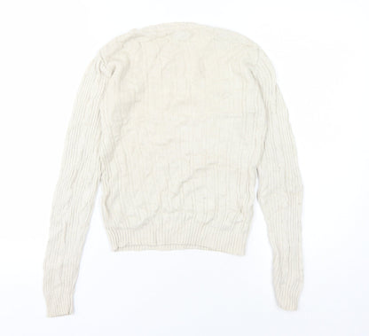 Blonde + Blonde Women's Beige Cable-Knit Jumper Size 8