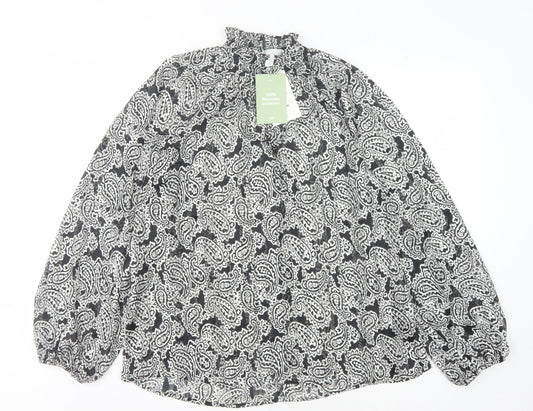 H&M Women’s Black Paisley Blouse, XS, Long Sleeve