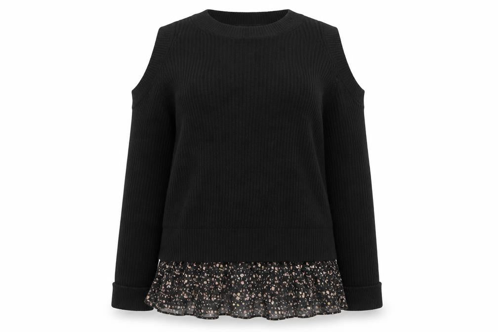 AllSaints Women's Black Cold Shoulder Pullover Jumper