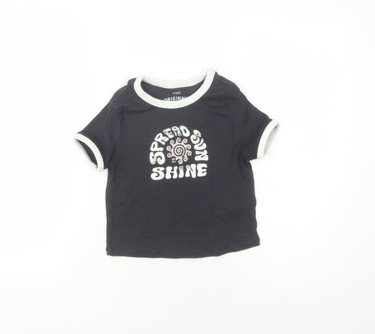 Marks and Spencer Girls Black Graphic Ringer T-Shirt 10-11 Years