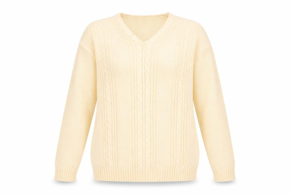 Jumper Women's Ivory Cable-Knit V-Neck Pullover S