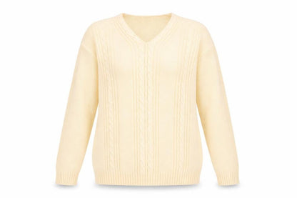 Jumper Women's Ivory Cable-Knit V-Neck Pullover S