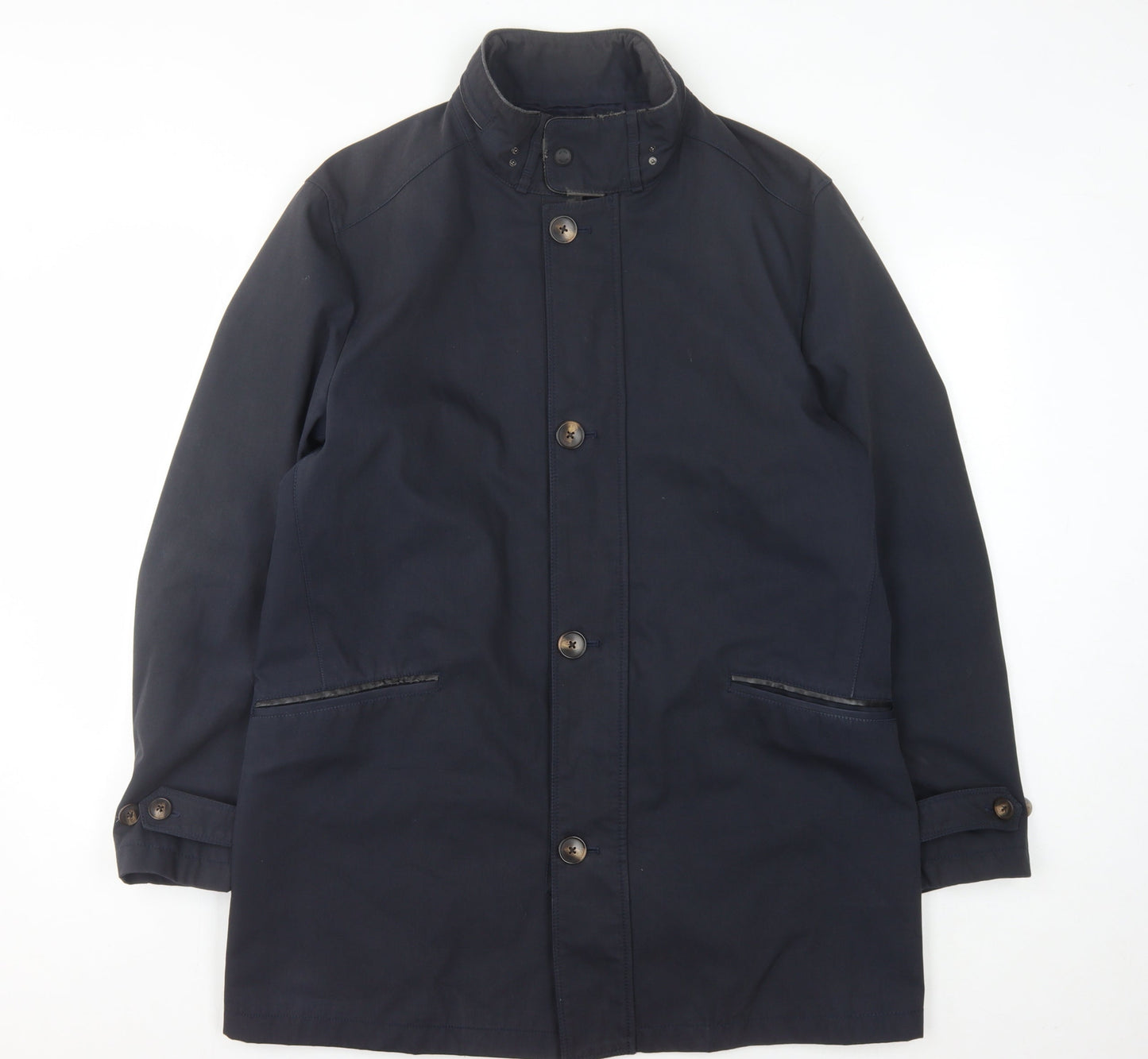 Harry Brown Men's Navy Overcoat, Size L, Stand-Up Collar