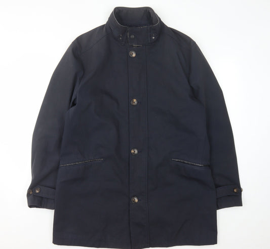 Harry Brown Men's Navy Overcoat, Size L, Stand-Up Collar