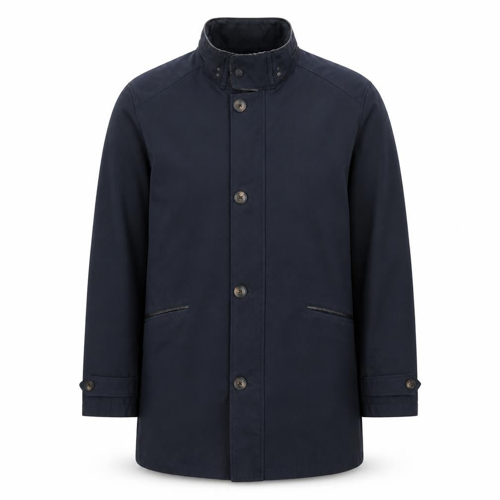Harry Brown Men's Navy Overcoat, Size L, Stand-Up Collar