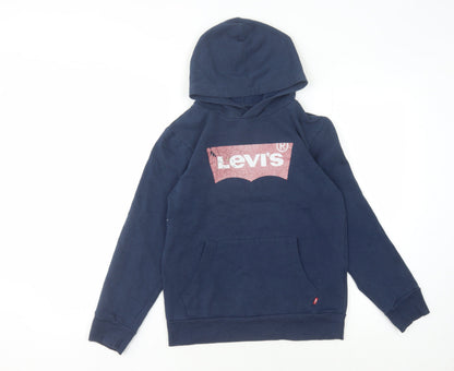 Additional front view of Levi's boys’ blue pullover hoodie - 16 years, graphic logo