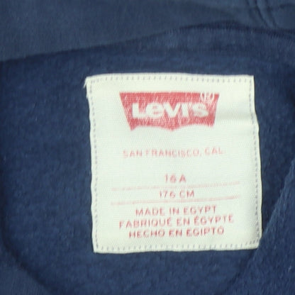 Close-up detail of Levi's boys’ blue pullover hoodie - 16 years, graphic logo