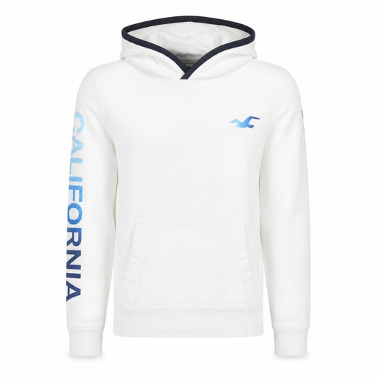 Hollister Mens XS White Pullover Hoodie with Logo
