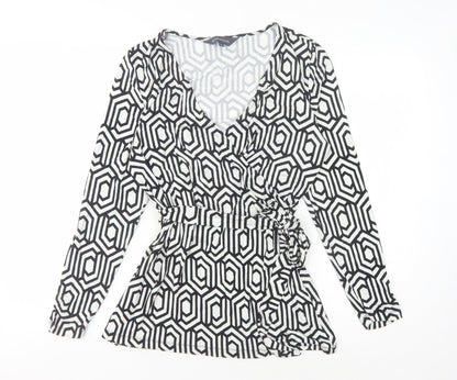 Sonsandar Women's Wrap Blouse, Black Geometric, Size 12