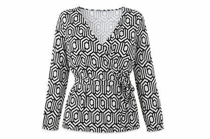 Sonsandar Women's Wrap Blouse, Black Geometric, Size 12
