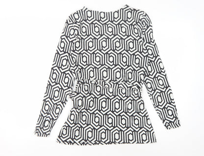 Sonsandar Women's Wrap Blouse, Black Geometric, Size 12