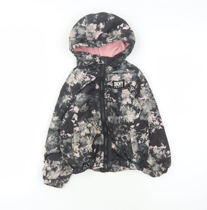 Additional front view of DKNY girls’' multicoloured floral puffer jacket, size 3