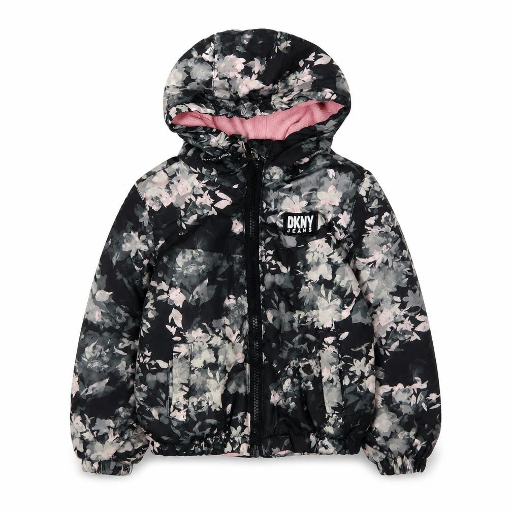 DKNY Girls' Multicoloured Floral Puffer Jacket, Size 3