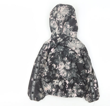 Back view of DKNY girls’' multicoloured floral puffer jacket, size 3