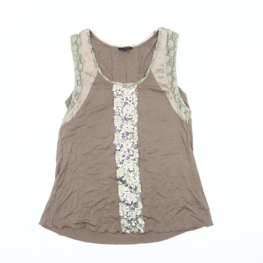 Cupio Women's Brown Sequin Lace Tank Top, Size S