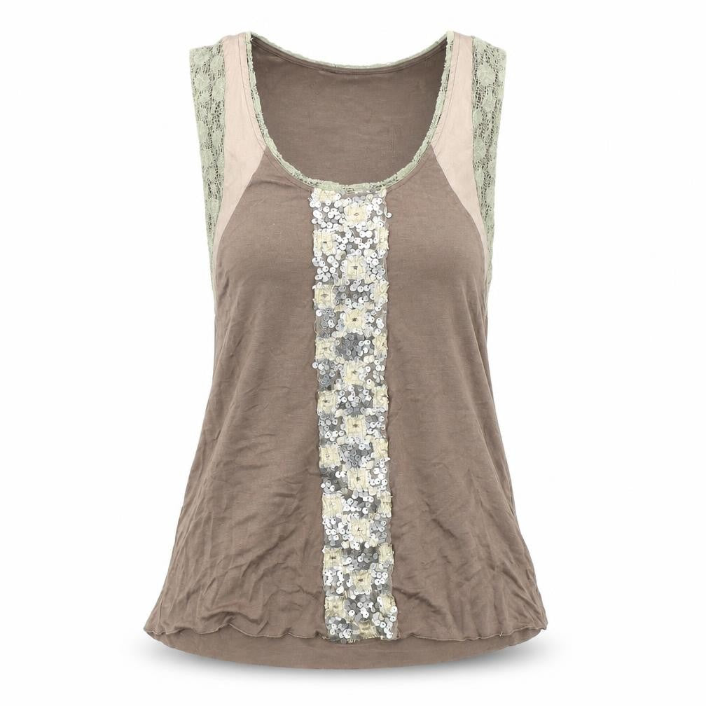 Cupio Women's Brown Sequin Lace Tank Top, Size S