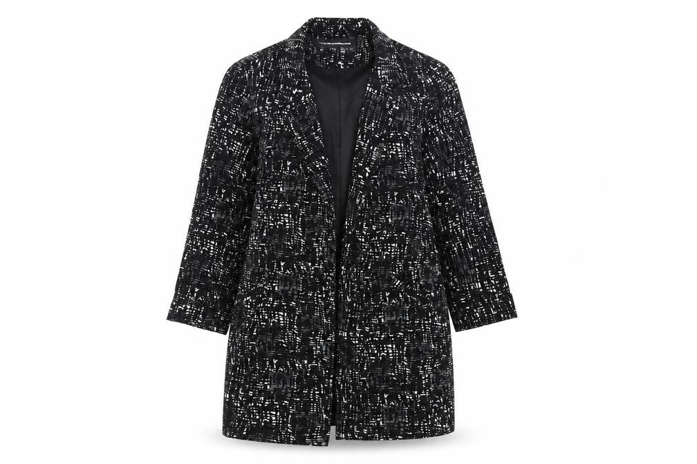 Warehouse Women’s Black Suit Jacket, Size S, Abstract Pattern