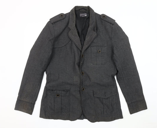H&M Men's Grey Military Jacket, Size 42, Classic Style