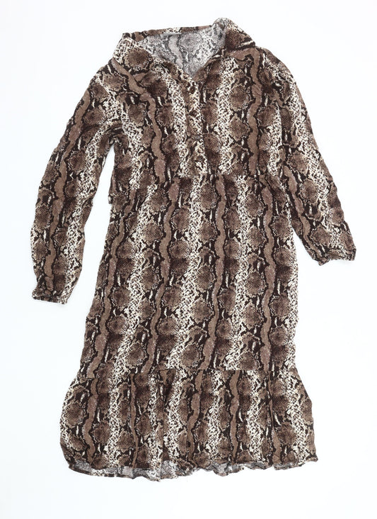 Beloved Women Brown Animal Print Collared Dress 16