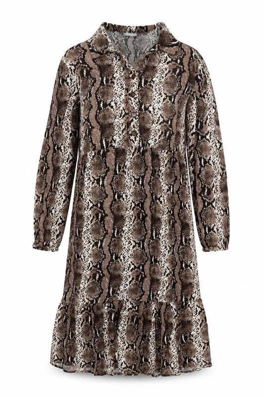 Beloved Women Brown Animal Print Collared Dress 16