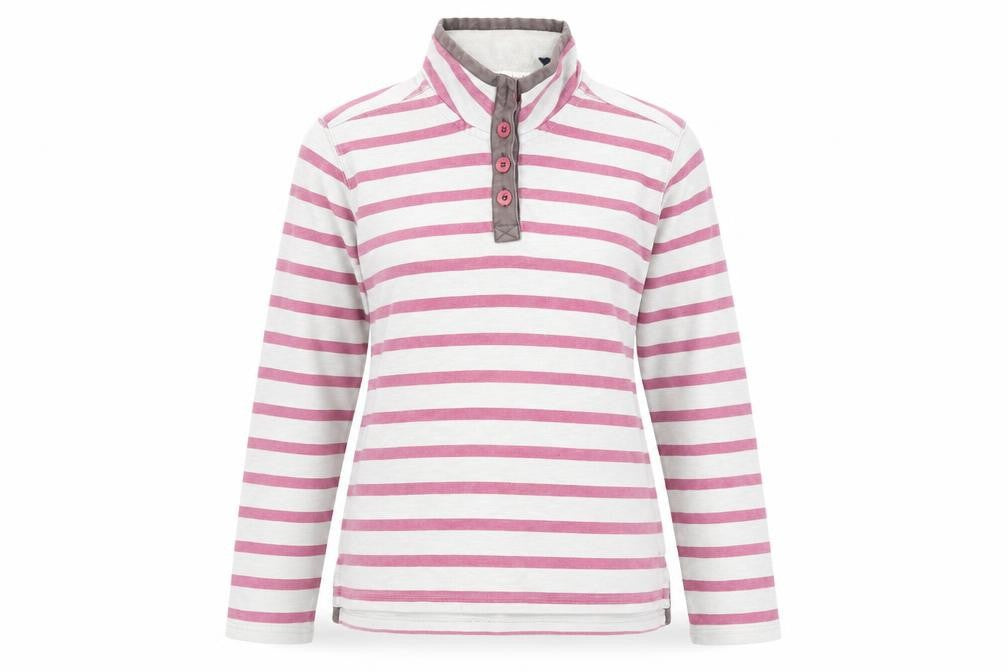 Seasalt Women's Pink Henley Striped Sweatshirt Size 12