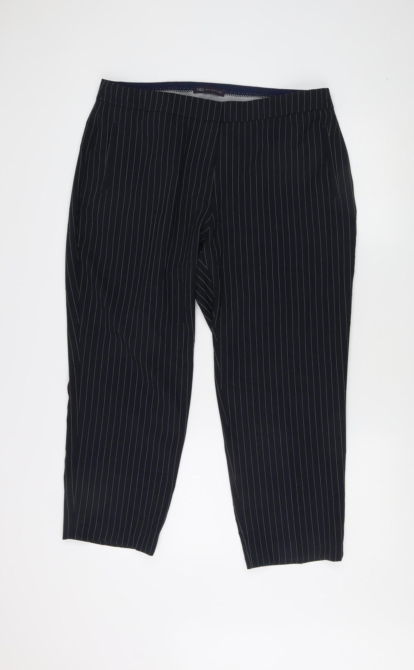 Marks and Spencer Women Black Striped Trousers Size 16