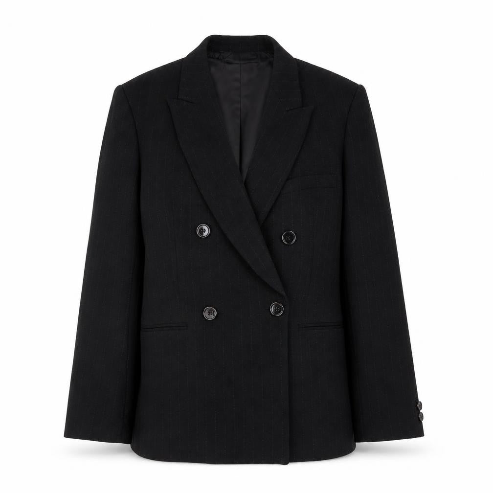 Zara Women's Black Pinstripe Double-Breasted Jacket Size 4
