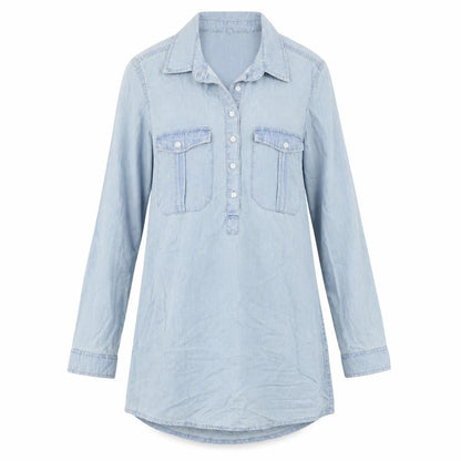 Select Women's Blue Button-Up Denim Shirt Size 10