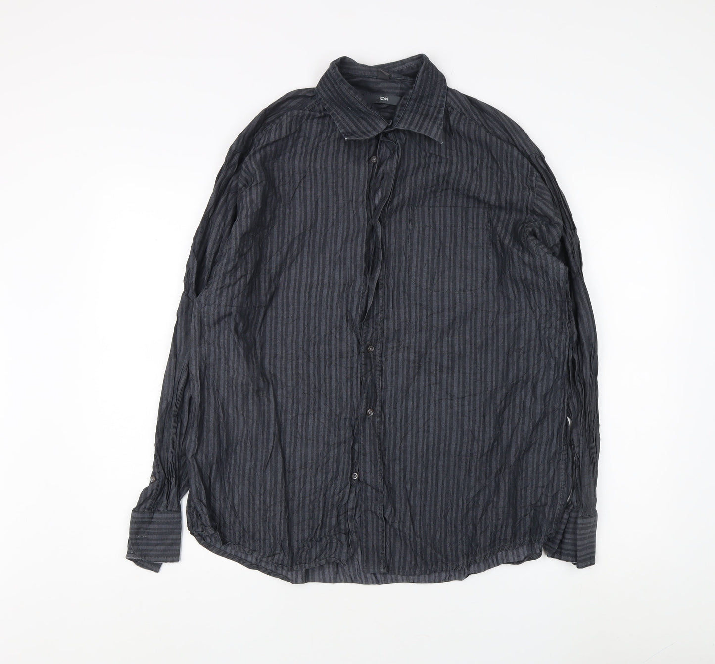 TCM Men's Black Striped Long Sleeve Shirt Size 17-17.5