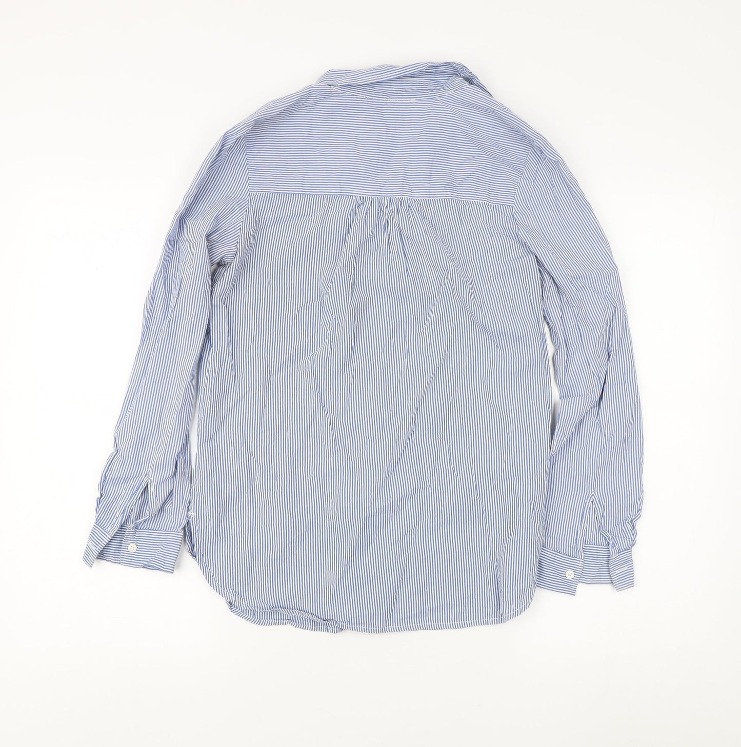 Marks and Spencer Women's Blue Striped Embroidered Button-Up Size 8