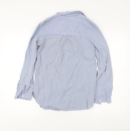 Marks & Spencer Women's Blue Striped Embroidered Button-Up Size 8